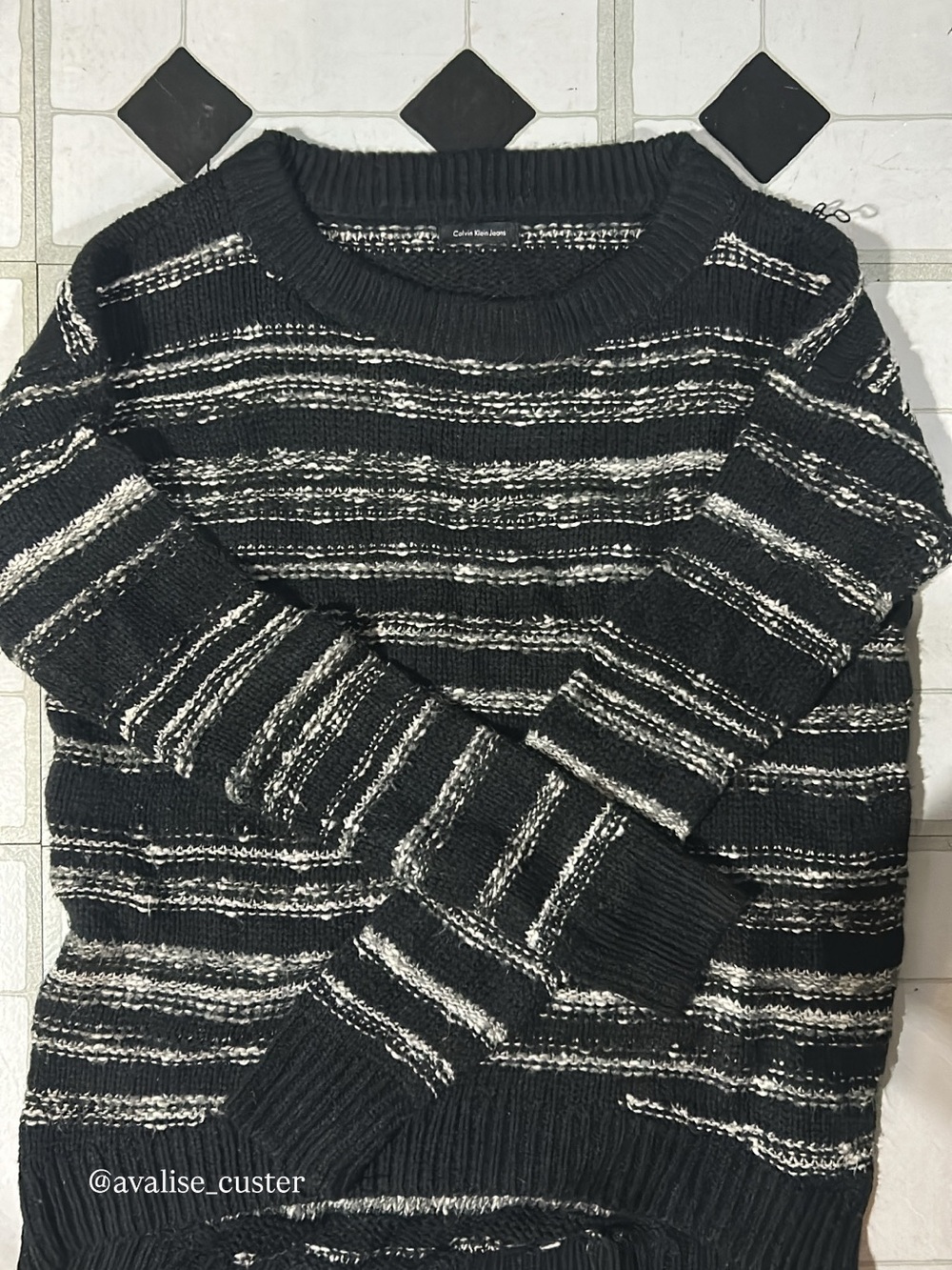 Women’s Calvin Klein Black & White Stripe Crewneck Sweater